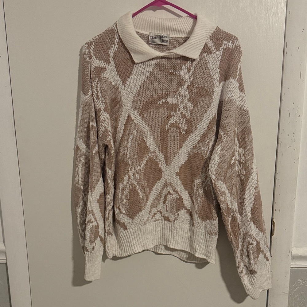Vintage 80’s Tan and Cream Patterned Turtleneck Sweater